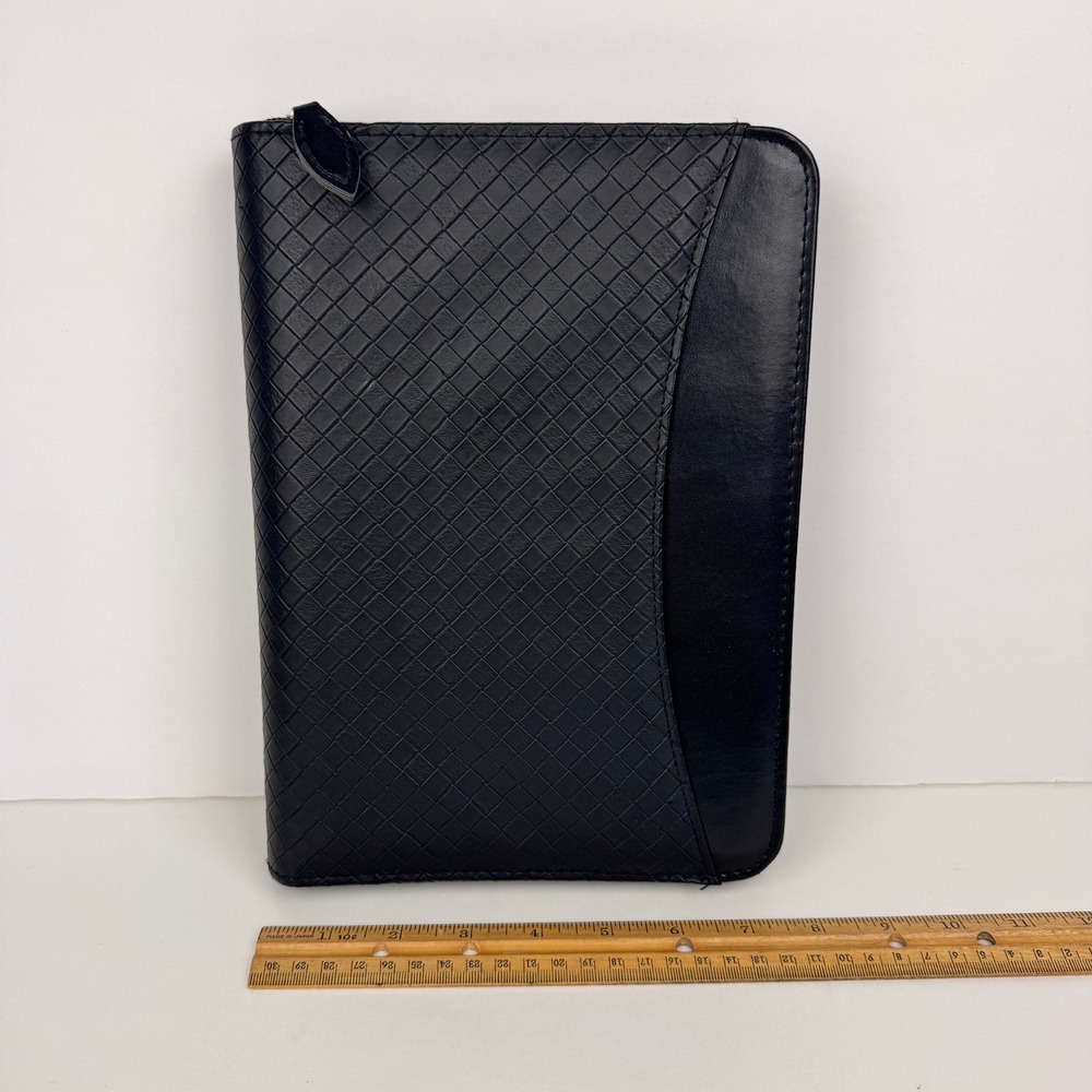 Vtg Day Timer Faux Leather Black Zip Planner Binder Textured Diamond Shape READ‎